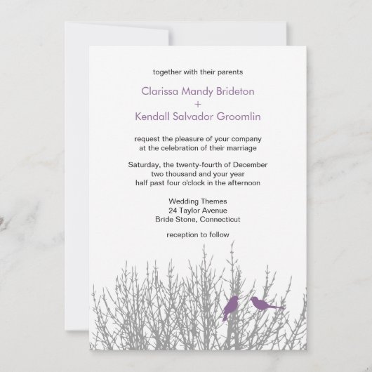 Aangepaste uitnodiging voor Franse Lila Tortelduif (Voorkant)