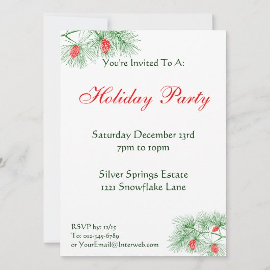 Aangepaste uitnodiging voor groene en blauwe pine (Achterkant)