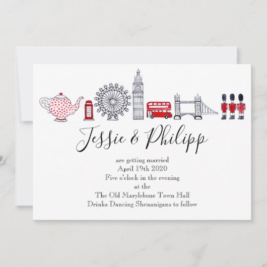 Aangepaste uitnodiging voor Londense bruiloft (Voorkant)
