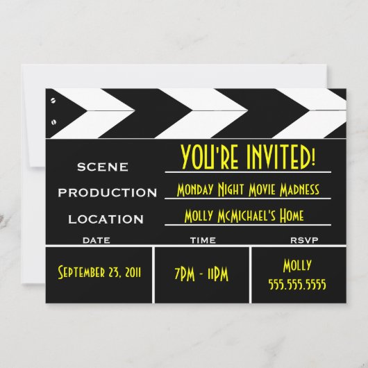 Aangepaste uitnodiging voor Movie Clapper Board (Voorkant)