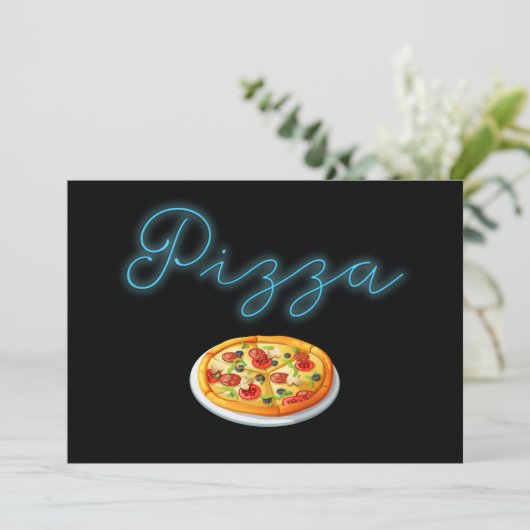 Aangepaste uitnodiging voor Neon Glow Pizza Party (Staand voorkant)