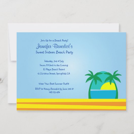 Aangepaste uitnodiging voor strandfeest (Voorkant)