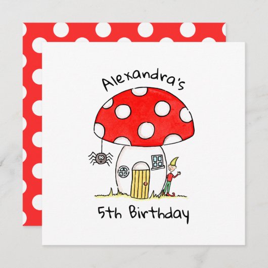 Aangepaste uitnodiging voor toadstool, Elf & Spide (Voorkant / Achterkant)