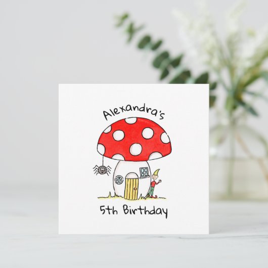 Aangepaste uitnodiging voor toadstool, Elf & Spide (Staand voorkant)