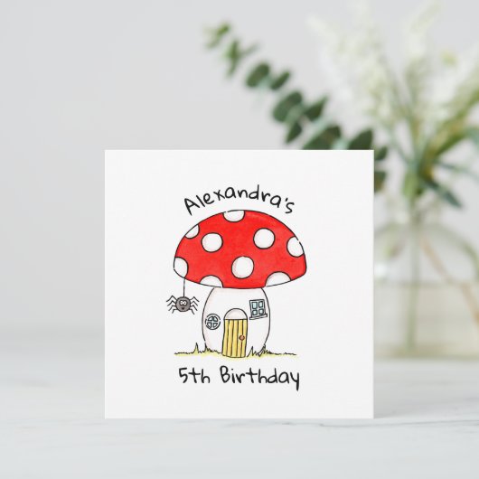 Aangepaste uitnodiging voor toadstool en spin (Staand voorkant)