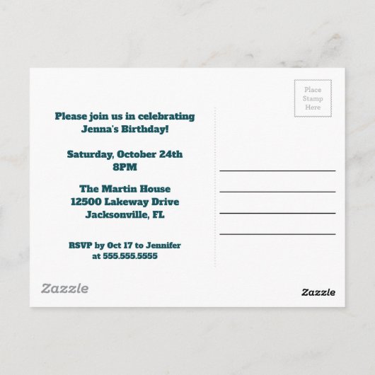 Aangepaste uitnodiging voor verjaardagsfeest op fo (Achterkant)