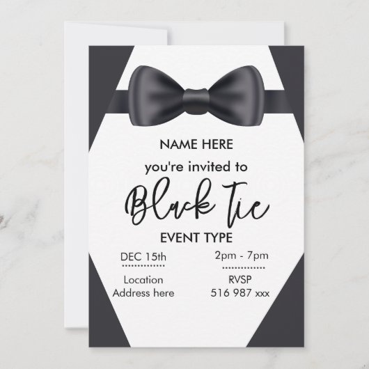 Aangepaste uitnodiging voor zwart stropdas (Voorkant)