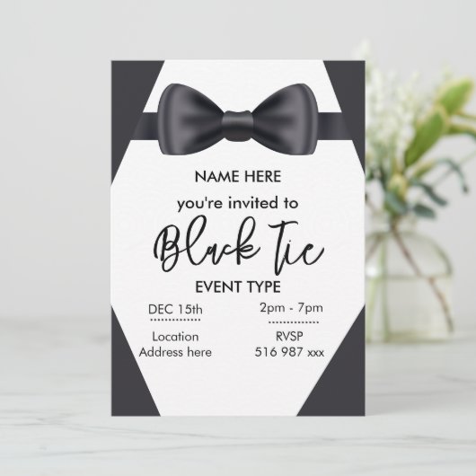 Aangepaste uitnodiging voor zwart stropdas (Staand voorkant)