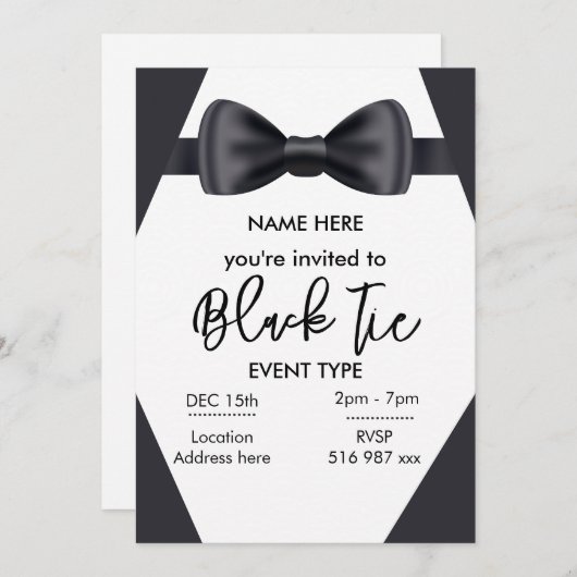 Aangepaste uitnodiging voor zwart stropdas (Voorkant / Achterkant)