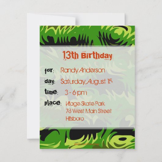 Aangepaste uitnodiging voor zwarte en groene tinne (Achterkant)