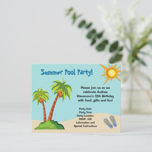 Aangepaste uitnodiging, Zomerzwembad Party Thema o Kaart (Staand voorkant)