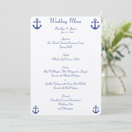 Aangepaste uitnodigingen in het menu Nautical Wedd (Staand voorkant)
