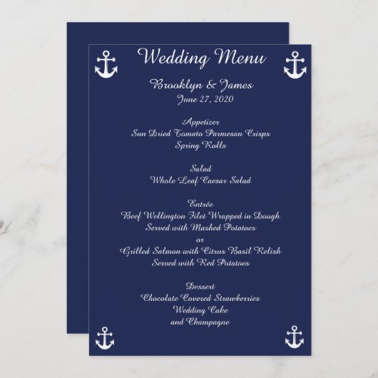 Aangepaste uitnodigingen in het menu Navy Blue Nau (Voorkant / Achterkant)