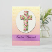 Aangepaste uitnodigingen voor Floral Cross Easter (Staand voorkant)