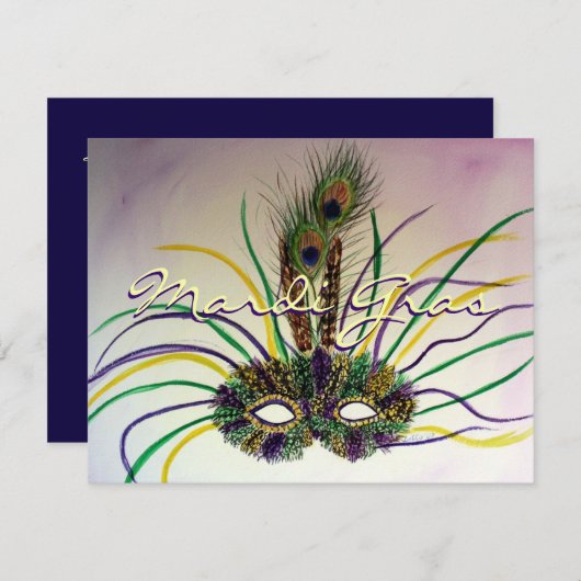 Aangepaste uitnodigingen voor Mardi Gras Feather M (Voorkant / Achterkant)