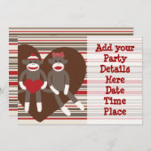 Aangepaste uitnodigingen voor Sock Monkey-feestjes (Voorkant / Achterkant)