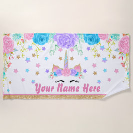Aangepaste Unicorn Beach Towel Floral Waterverf Strandlaken