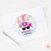 Aangepaste Unicorn Birthday Ronde Sticker (Envelop)