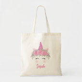 Aangepaste Unicorn Canvas tas met roze naam (Voorkant)