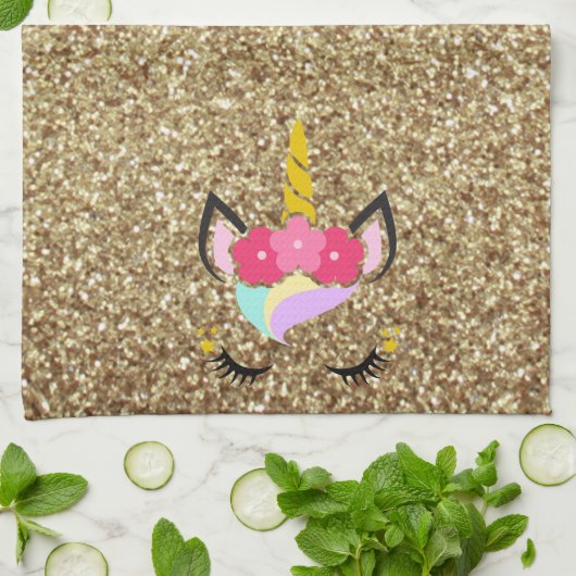 Aangepaste Unicorn Gold Glitter Kitchen Towel Theedoek (Gevouwen)