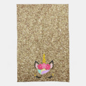 Aangepaste Unicorn Gold Glitter Kitchen Towel Theedoek (Verticaal)