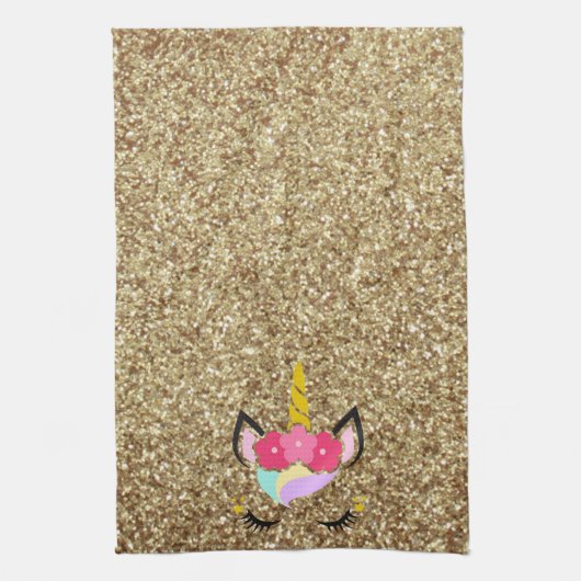 Aangepaste Unicorn Gold Glitter Kitchen Towel Theedoek (Verticaal)