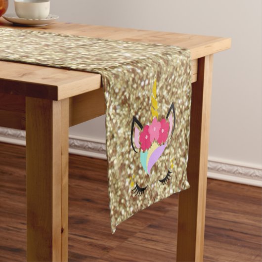 Aangepaste Unicorn Gold Glitter Table Runner Korte Tafelloper (Voorbeeld)