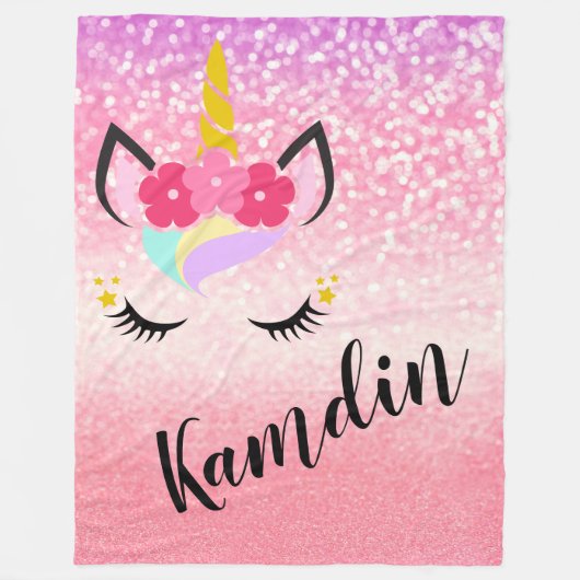 Aangepaste Unicorn Ombre Glitter Fleece Throw (Voorkant)