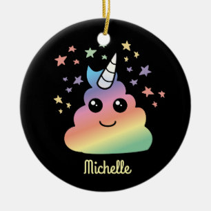 Aangepaste Unicorn Rainbow Poop Emoji Kawaii Keramisch Ornament