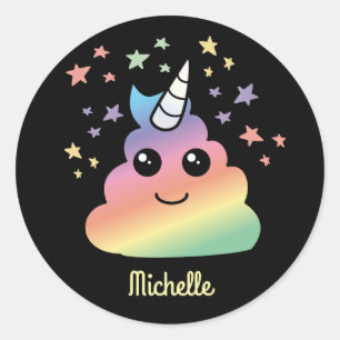 Aangepaste Unicorn Rainbow Poop Emoji Kawaii Ronde Sticker