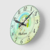 Aangepaste Unicorn Rainbow-Waterverf Ronde Klok (Hoek)