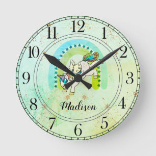 Aangepaste Unicorn Rainbow-Waterverf Ronde Klok