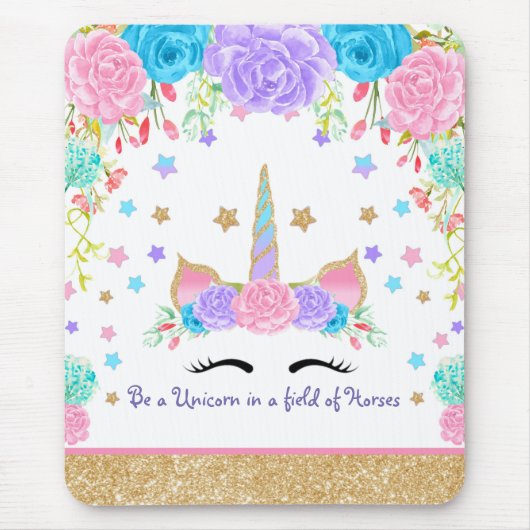 Aangepaste Unicorn Waterverf bloem Muismat (Voorkant)