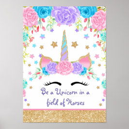 Aangepaste Unicorn Waterverf bloem Poster