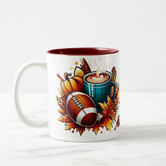 Aangepaste unieke football herfst cottagecore koff tweekleurige koffiemok