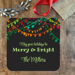 Aangepaste unieke kleurrijke vrolijke kerstverlich vierkante sticker