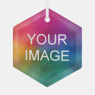 Aangepaste Upload uw Afbeelding Foto of Logo Hexag Glas Ornament