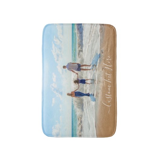 Aangepaste uw foto badmat met tekst (Voorkant Verticaal)