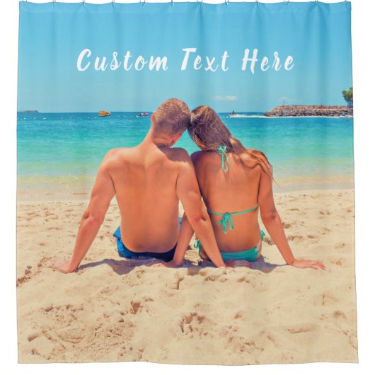 Aangepaste uw foto douche gordijn met tekst (Voorkant)