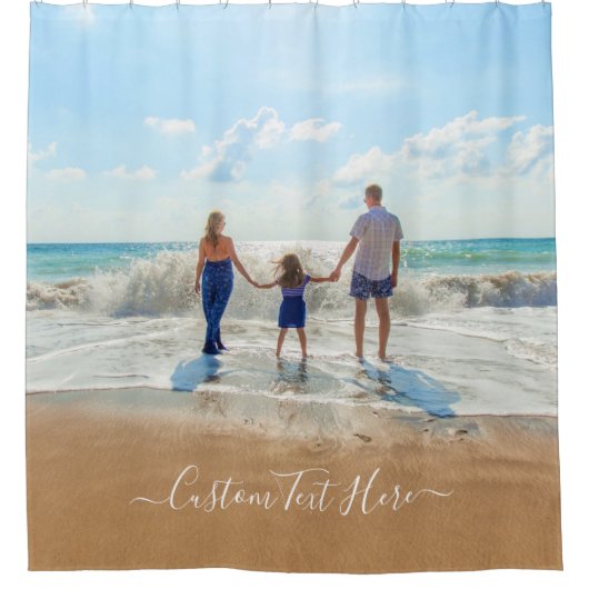 Aangepaste uw foto douchegordijn met tekstnaam (Voorkant)