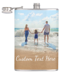 Aangepaste uw foto Flask Gift met tekst Heupfles