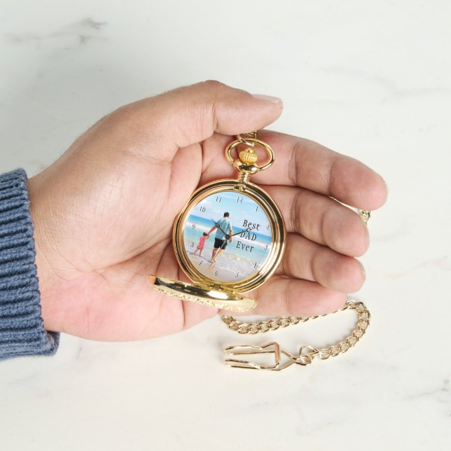 Aangepaste uw vader foto horloge cadeau met tekst (Hand)