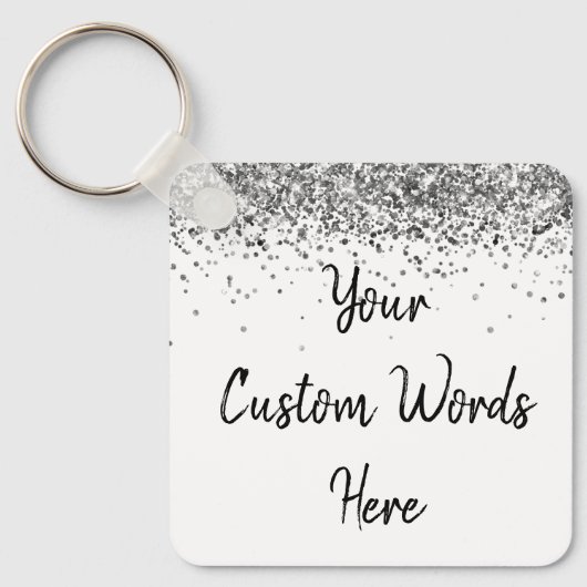 Aangepaste uw woorden hier wit & zilver gepersonal sleutelhanger (Voorkant)