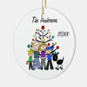 Aangepaste vader, mam, jongen, meisje, zwarte hond keramisch ornament (Links)