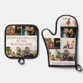 Aangepaste Vaderdag Beste papa ooit fotocollage Ovenwant & Pannenlap Set (Voorkant)