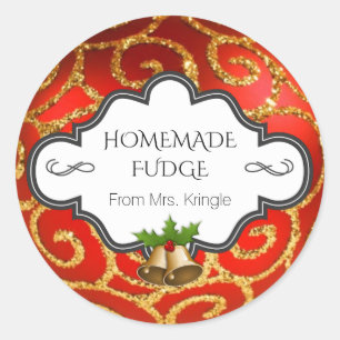 Aangepaste vakantie bakken rood goud Glitter Holly Ronde Sticker