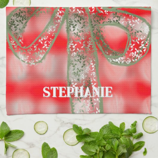 Aangepaste vakantienaam geplaid rood wit groen boo theedoek (Gevouwen)