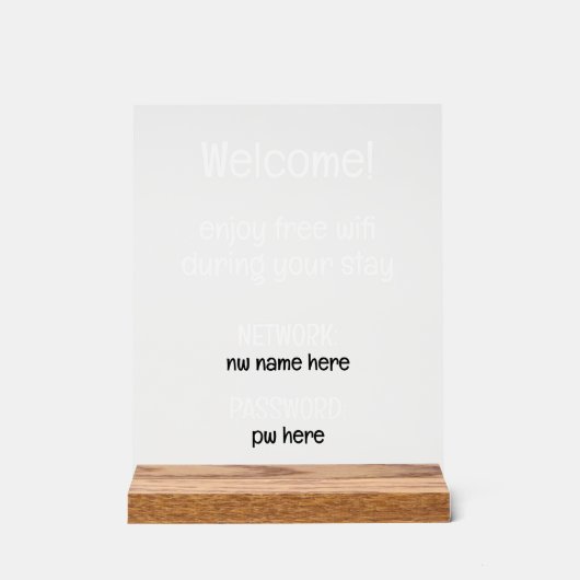 Aangepaste vakantiewoningen Home Wifi Instructies Acryl Bord (Voorkant)