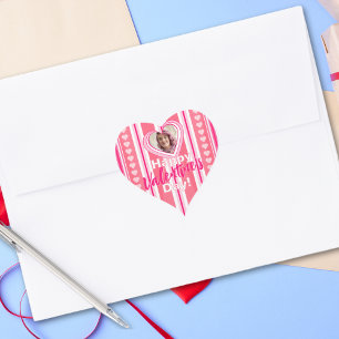 Aangepaste Valentijnsdag Stripes Holiday Kaart Hart Sticker