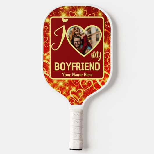 Aangepaste Valentijnse foto Ik hou van mijn vriend Pickleball Paddle (Achterkant)